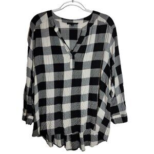 Jane‎ & Delancey Black Plaid Peplum Top Plus Size 1X 3/4 Sleeve High Low